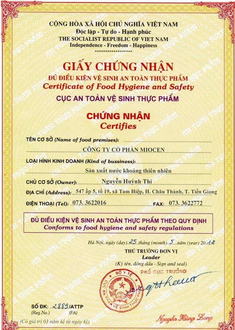 Giấy Chứng Nhận Vệ Sinh An Toàn Thực Phẩm Tiếng Anh Là Gì? Hỏi & Đáp